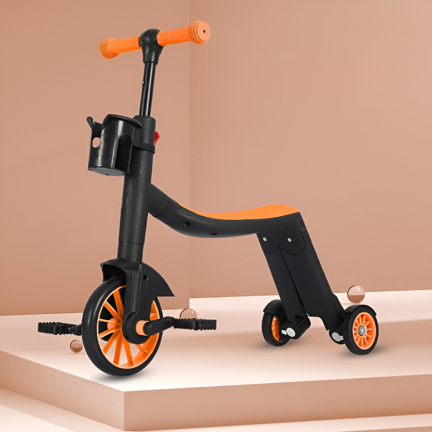 Bicicleta 8 in 1, Flippy, Transformabila, Multifunctionala, Reglare Inaltime, cu Maner de Impingere Detasabil, Tricicleta, Trotineta, 3 Roti, Pedale, Cosulet, 3-6 Ani, Portocaliu-7