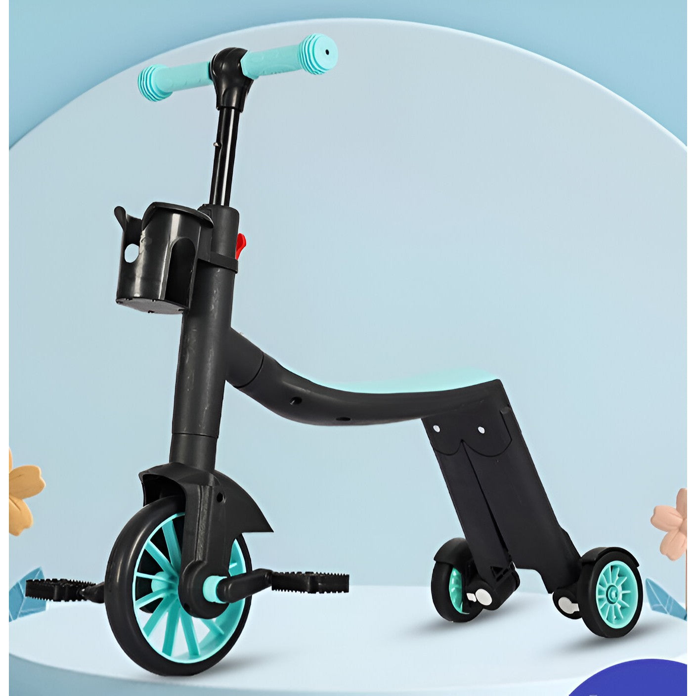 Bicicleta 8 in 1, Flippy, Transformabila, Multifunctionala, Reglare Inaltime, cu Maner de Impingere Detasabil, Tricicleta, Trotineta, 3 Roti, Pedale, Cosulet, 3-6 Ani, Albastru-2