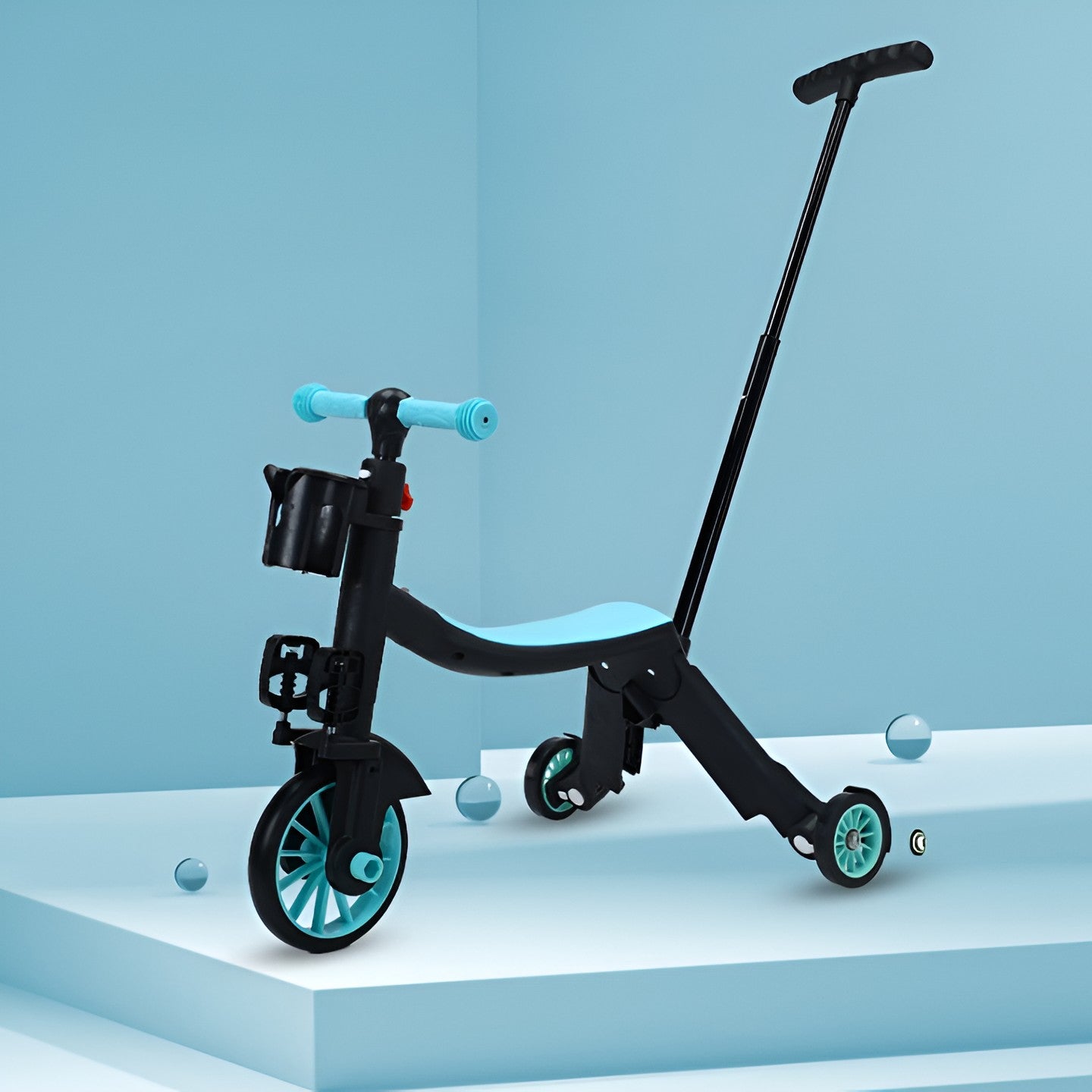 Bicicleta 8 in 1, Flippy, Transformabila, Multifunctionala, Reglare Inaltime, cu Maner de Impingere Detasabil, Tricicleta, Trotineta, 3 Roti, Pedale, Cosulet, 3-6 Ani, Albastru-3