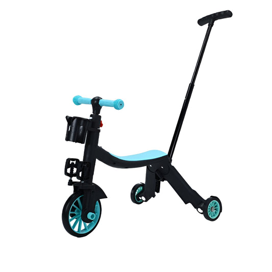 Bicicleta 8 in 1, Flippy, Transformabila, Multifunctionala, Reglare Inaltime, cu Maner de Impingere Detasabil, Tricicleta, Trotineta, 3 Roti, Pedale, Cosulet, 3-6 Ani, Albastru-0