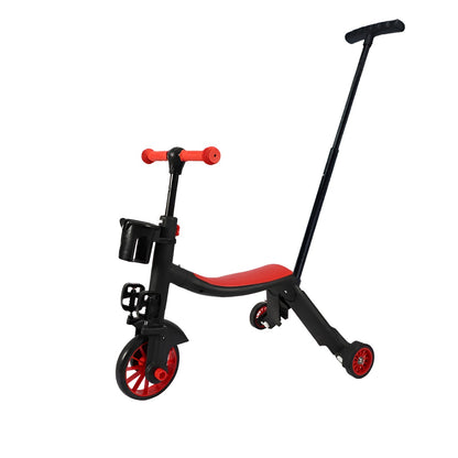 Bicicleta 8 in 1, Flippy, Transformabila, Multifunctionala, Reglare Inaltime, cu Maner de Impingere Detasabil, Tricicleta, Trotineta, 3 Roti, Pedale, Cosulet, 3-6 Ani, Rosu-0