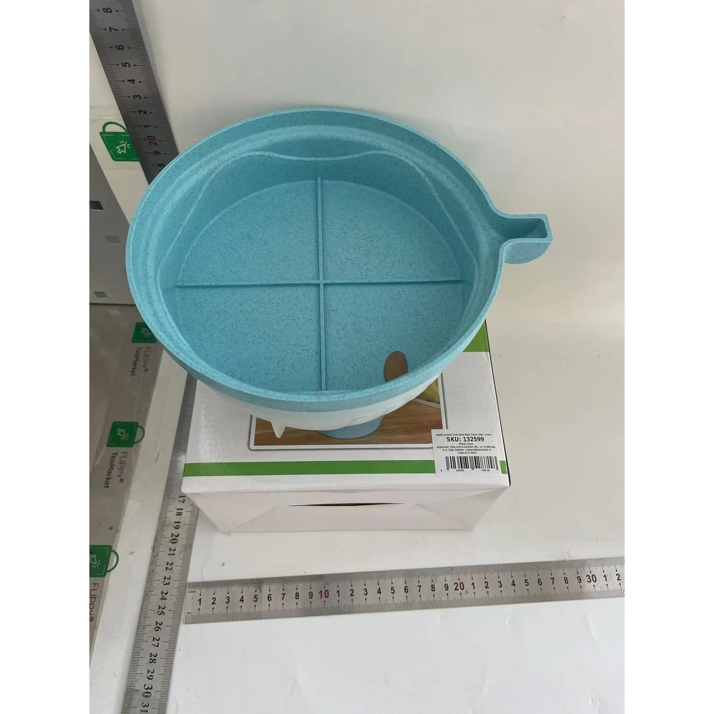 Bol Feliator pentru Salata, Flippy, Castron Multifunctional pentru Legume si Fructe, pentru Spalat si Taiat Legumele, cu Scurgere si Tocator, Ergonomic, Protectie pentru Maini, 21x18.5x11.5 cm, Albastru-1