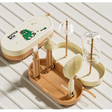 Set Portabil cu Suport de Spalare/ Uscare Biberoane, Flippy, Perii de Silicon pentru Curatarea Tetinelor, Suzetelor, Paharelor si Biberoanelor, Cutie Multifunctionala, Portocaliu-0