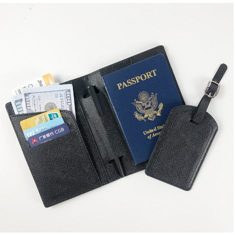 Portofel pentru Pasaport si Carduri, Flippy, 23x16 cm, 70g, din Piele PU, Suport Pix, Accesoriu Suport Eticheta, Unisex, Multifunctional, Negru-0
