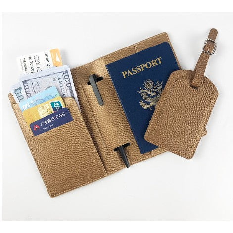 Portofel pentru Pasaport si Carduri, Flippy, 23x16 cm, 70g, din Piele PU, Suport Pix, Accesoriu Suport Eticheta, Unisex, Multifunctional, Maro-0