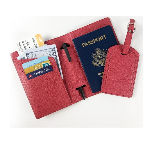 Portofel pentru Pasaport si Carduri, Flippy, 23x16 cm, 70g, din Piele PU, Suport Pix, Accesoriu Suport Eticheta, Unisex, Multifunctional, Rosu-0