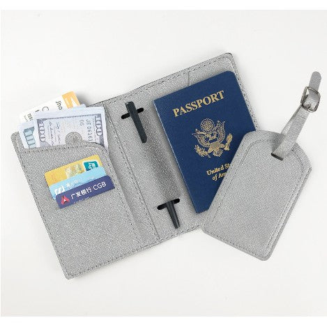 Portofel pentru Pasaport si Carduri, Flippy, 23x16 cm, 70g, din Piele PU, Suport Pix, Accesoriu Suport Eticheta, Unisex, Multifunctional, Argintiu-0