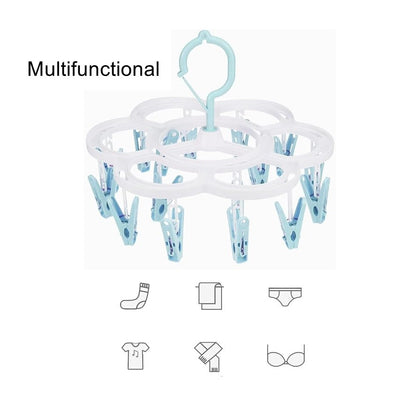 Uscator de Rufe Suspendat Flippy, cu 16 Carlige, Rotire 360 Grade, Mateiral Plastic, Usor de Depozitat, Multifunctional, 26 x 21 cm, Albastru-2
