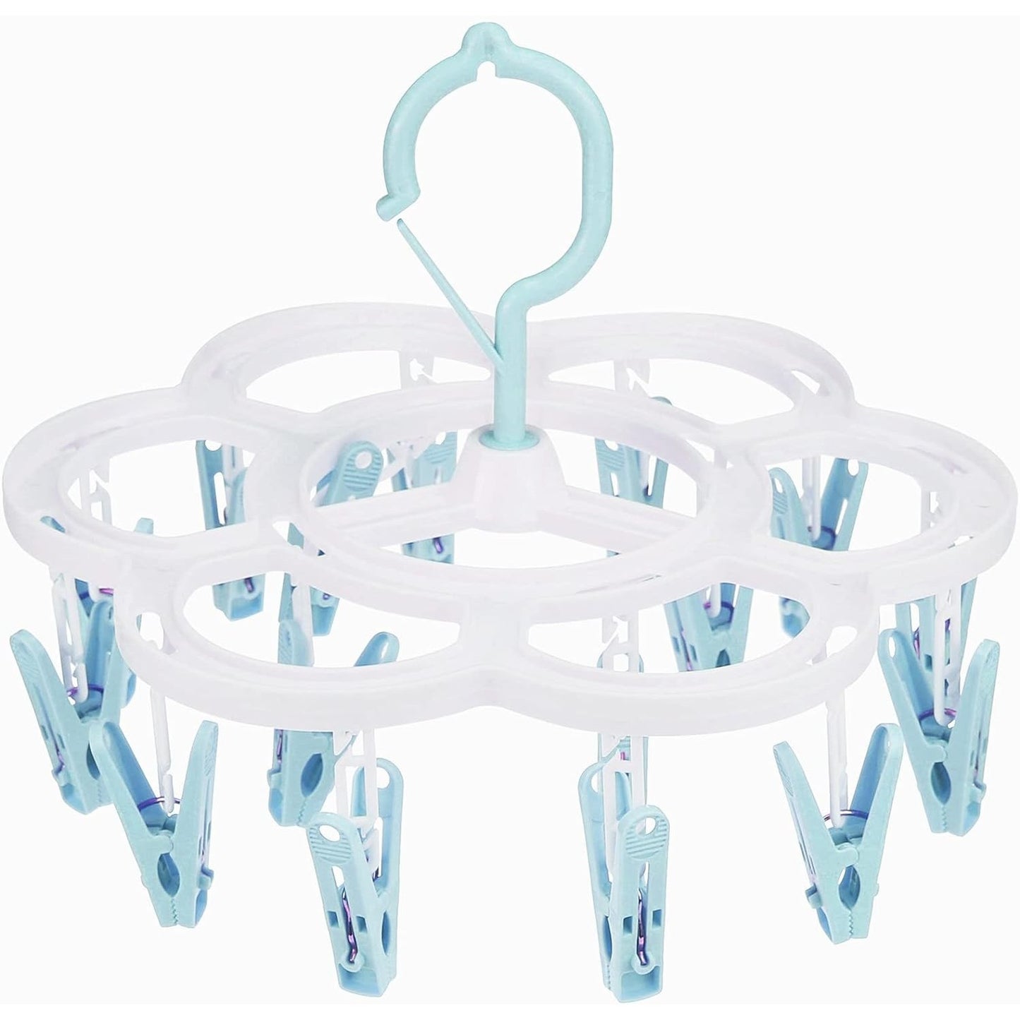 Uscator de Rufe Suspendat Flippy, cu 16 Carlige, Rotire 360 Grade, Mateiral Plastic, Usor de Depozitat, Multifunctional, 26 x 21 cm, Albastru-0
