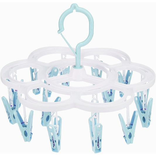 Uscator de Rufe Suspendat Flippy, cu 16 Carlige, Rotire 360 Grade, Mateiral Plastic, Usor de Depozitat, Multifunctional, 26 x 21 cm, Albastru-0