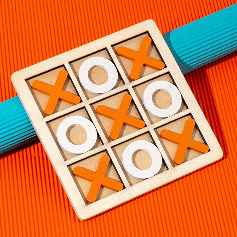 Jucarie Montessori Tic Tac Toe, Flippy, Educativa, Interactiva, din lemn, X si O, 9 Piese, 14.3x14.3 cm, Portocaliu Alb-2