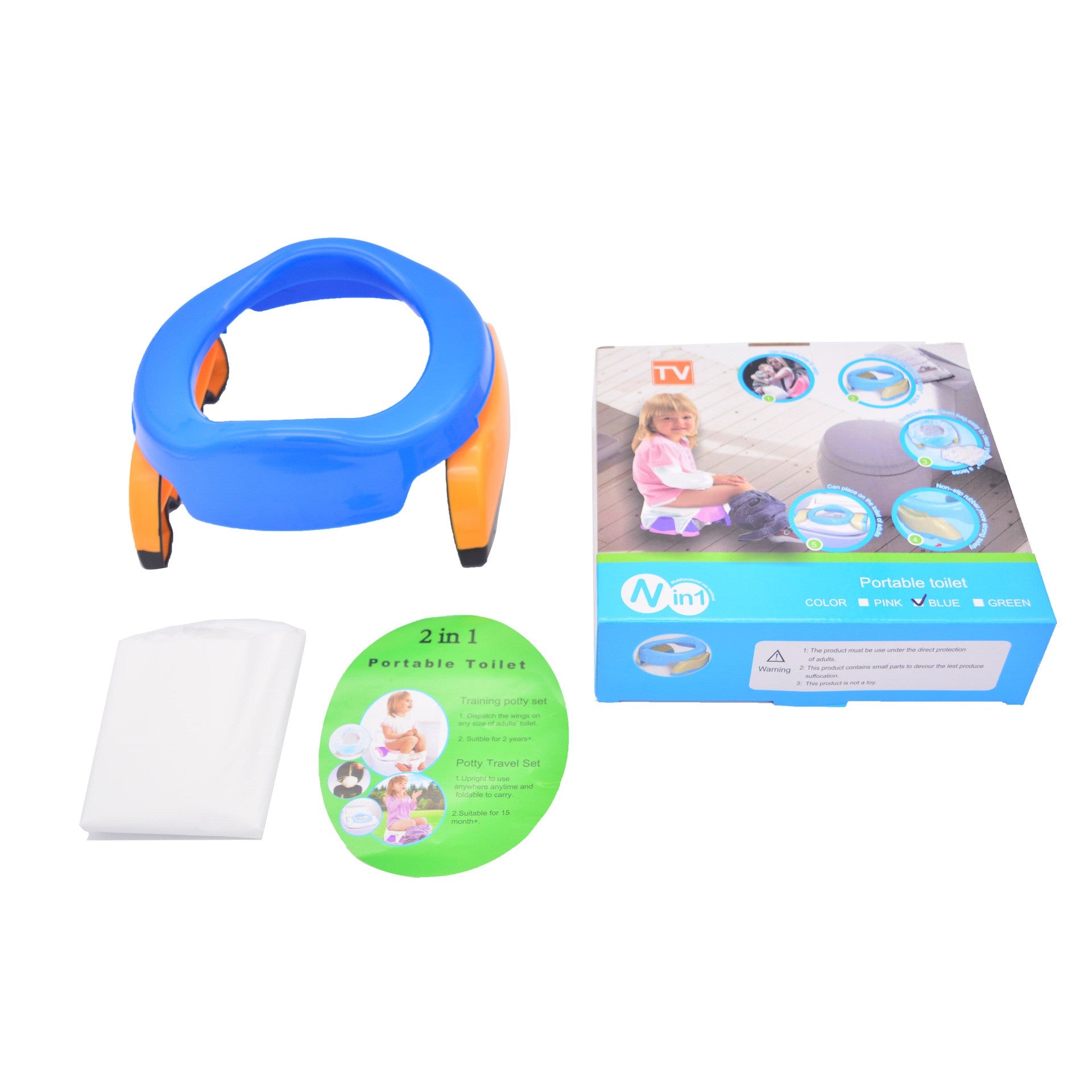 Olita Portabila 2 in 1, Flippy, Olita + Capac de Toaleta, din Plastic, Diametru 21 cm, Albastru-7