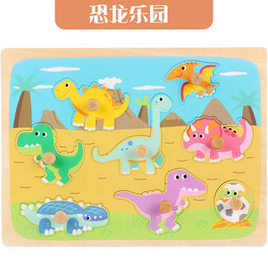 Puzzle Montessori din Lemn pentru Copii, Flippy, 3D, 0-3 Ani, Model Dinozauri, Educativ, Intuitiv, Creativ, 8 Piese, Multicolor-0