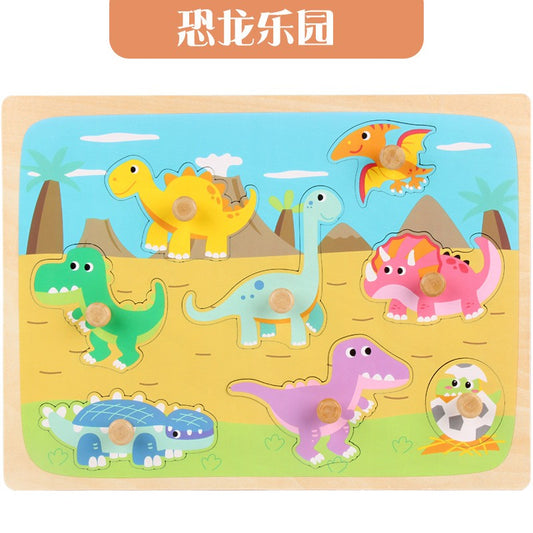 Puzzle Montessori din Lemn pentru Copii, Flippy, 3D, 0-3 Ani, Model Dinozauri, Educativ, Intuitiv, Creativ, 8 Piese, Multicolor-0
