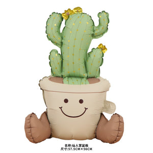 Balon din Folie Metalizata, Flippy, Figurina Animata, Model Ghivechi Cactus, 57.5x56 cm, Ambalaj Individual, Pai Inclus, Umflare cu Aer sau Heliu, Verde-0