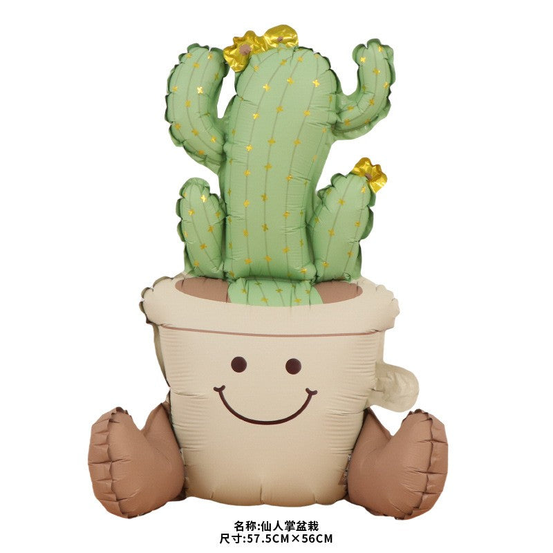 Balon din Folie Metalizata, Flippy, Figurina Animata, Model Ghivechi Cactus, 57.5x56 cm, Ambalaj Individual, Pai Inclus, Umflare cu Aer sau Heliu, Verde-0