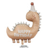 Balon din Folie Metalizata, Flippy, Figurina Animata, Model Dinozaur Happy Birthday, 80x77 cm, Ambalaj Individual, Pai Inclus, Umflare cu Aer sau Heliu, Maro-0