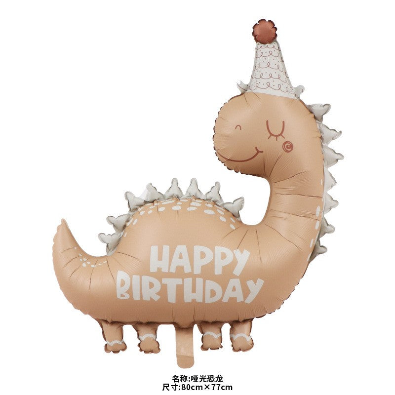 Balon din Folie Metalizata, Flippy, Figurina Animata, Model Dinozaur Happy Birthday, 80x77 cm, Ambalaj Individual, Pai Inclus, Umflare cu Aer sau Heliu, Maro-0