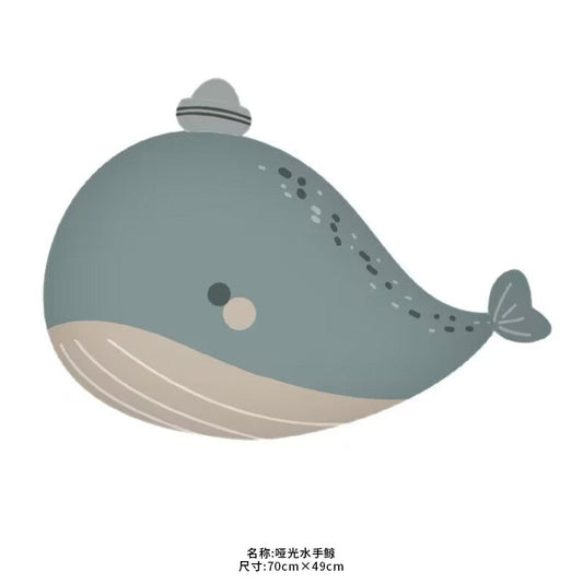 Balon din Folie Metalizata, Flippy, Figurina Animata, Model Balena, 70x49 cm, Ambalaj Individual, Pai Inclus, Umflare cu Aer sau Heliu, Albastru-0