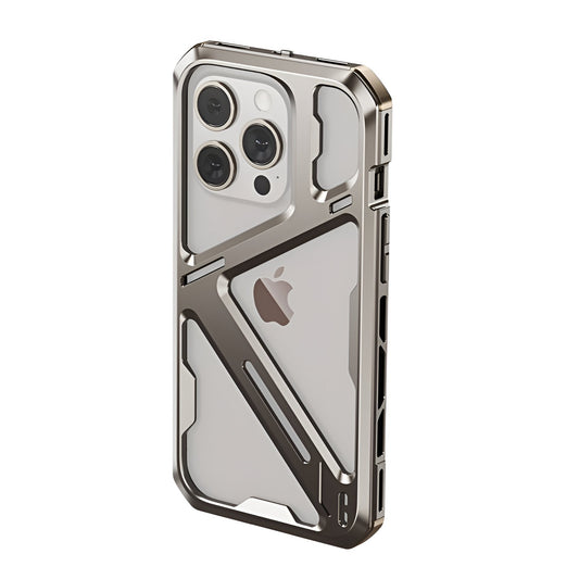 Husa de Protectie Armor Metal Compatibila cu iPhone 15 Pro, Flippy, Antizgariere, Antisoc, Protectie Supraincalzire, Gri Metalizat-0