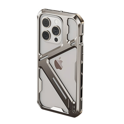 Husa de Protectie Armor Metal Compatibila cu iPhone 15 Pro Max, Flippy, Antizgariere, Antisoc, Protectie Supraincalzire, Gri Metalizat-0