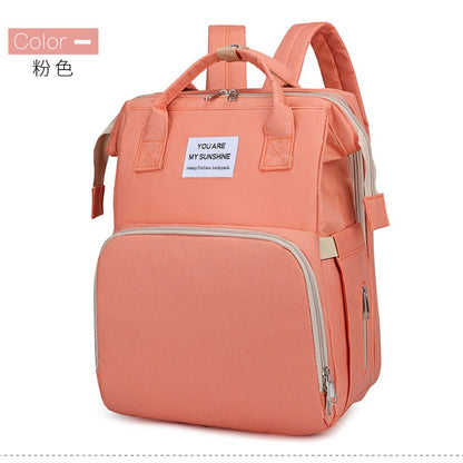 Rucsac Multifunctional pentru Mamici, Flippy, pentru Scutece Bebelusi cu Patut Pliabil, Roz-0