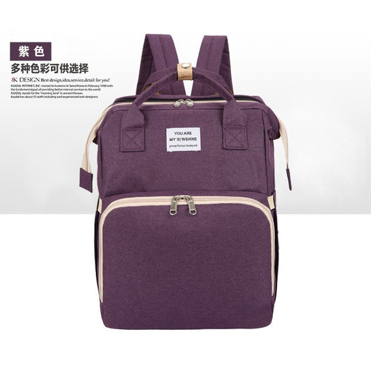 Rucsac Multifunctional pentru Mamici, Flippy, pentru Scutece Bebelusi cu Patut Pliabil, Mov-0