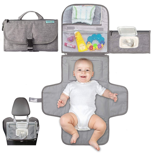 Geanta Multifunctionala pentru Schimbat Pampers, Flippy, Rezistenta la Apa, cu Agatatoare, Compartimentata, 30x20 cm, Gri-0