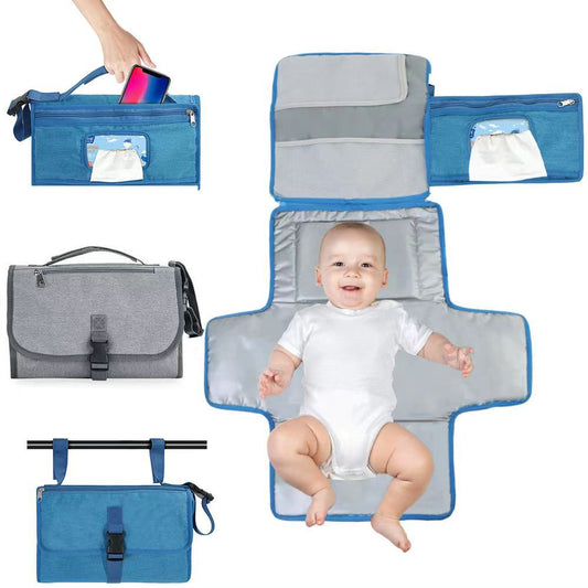 Geanta Multifunctionala pentru Schimbat Pampers, Flippy, Rezistenta la Apa, cu Agatatoare, Compartimentata, 30x20 cm, Albastru-0