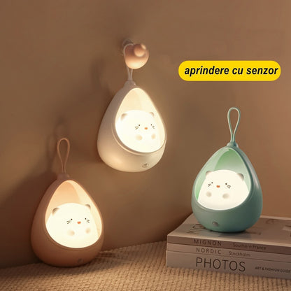 Lampa de veghe portabila cu 2 moduri de functionare Flippy, silicon non-toxic, reincarcabila USB, senzor miscare, alb, iepuras-1