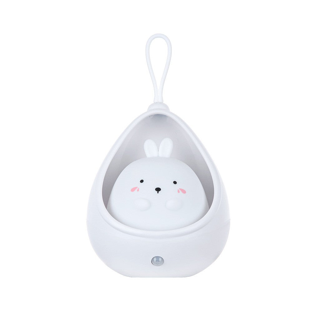 Lampa de veghe portabila cu 2 moduri de functionare Flippy, silicon non-toxic, reincarcabila USB, senzor miscare, alb, iepuras-0
