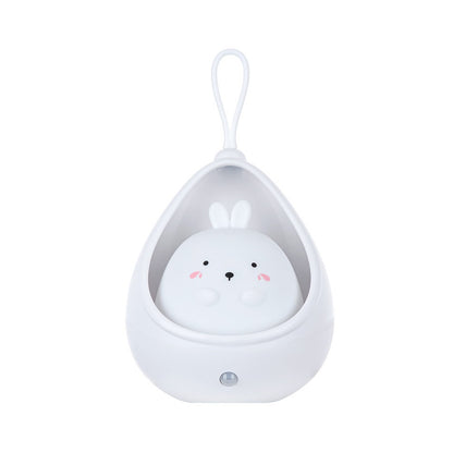 Lampa de veghe portabila cu 2 moduri de functionare Flippy, silicon non-toxic, reincarcabila USB, senzor miscare, alb, iepuras-0