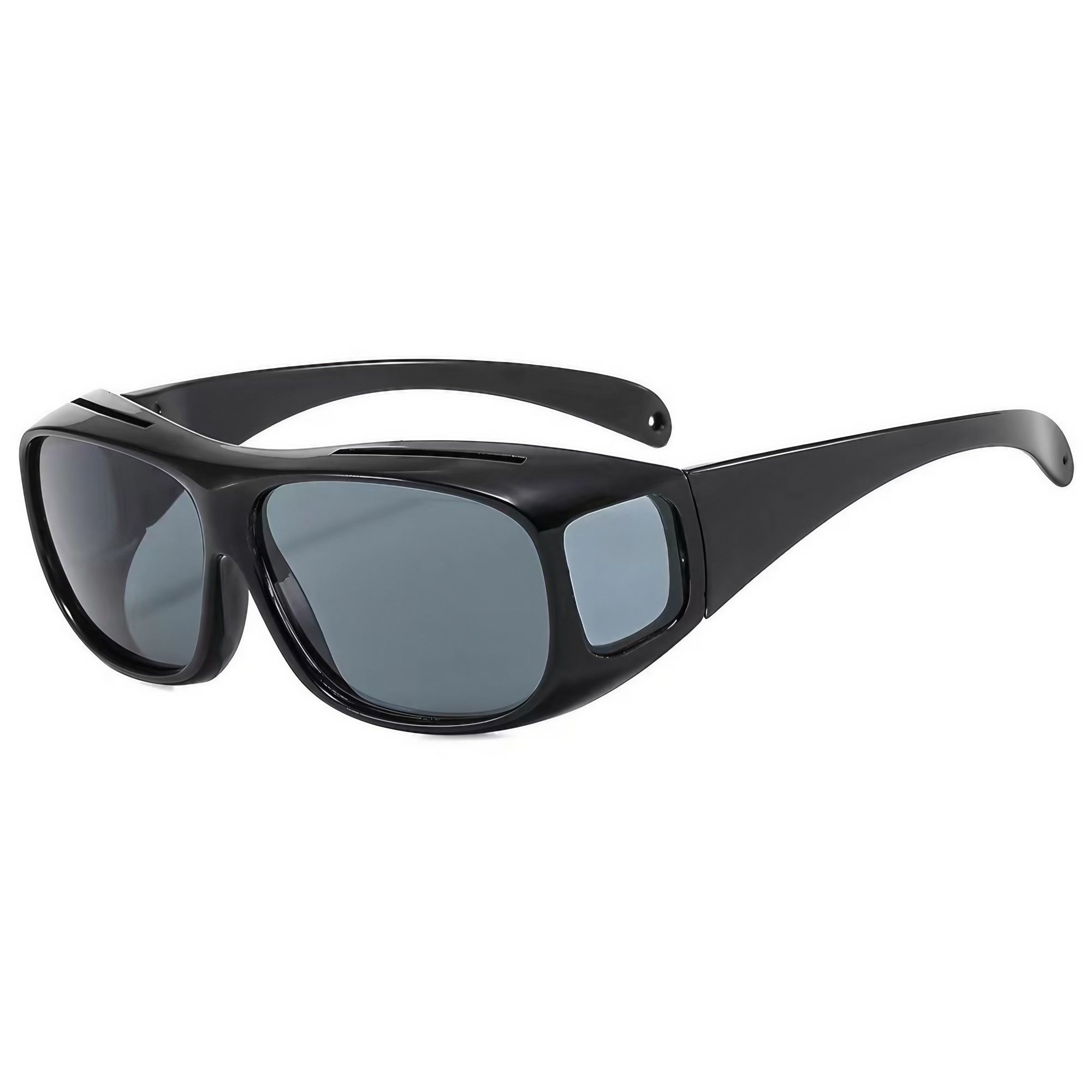 Ochelari de Soare, Flippy, Polarizati, pentru Condus, Ciclism, cu Posibilitatea Purtarii peste Ochelarii de Vedere, 400 UV, cu Lentila Neagra pentru Protectie, Rama Neagra, 15x5 cm-0