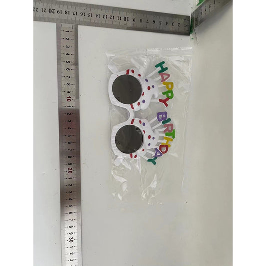Ochelari Happy Birthday, Flippy, Tematica Aniversare, Protectie Soare, din Plastic, Model Prajiturele, 18x11.5 cm, Alb-1