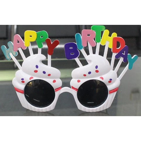 Ochelari Happy Birthday, Flippy, Tematica Aniversare, Protectie Soare, din Plastic, Model Prajiturele, 18x11.5 cm, Alb-0