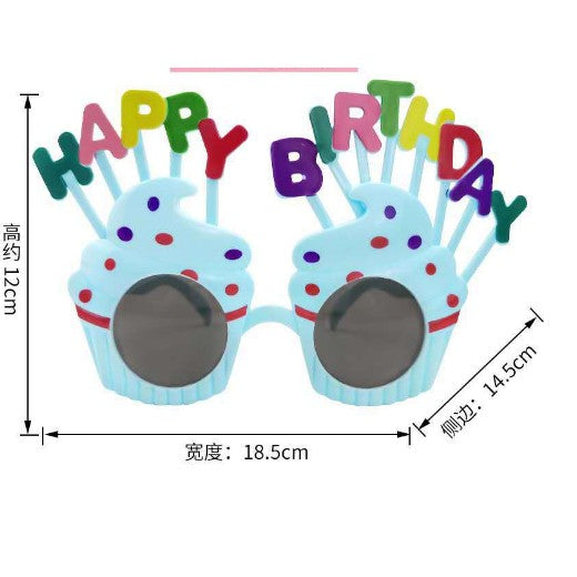 Ochelari Happy Birthday din plastic 18 x 11.5 cm, prajiturica, albastru-0