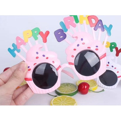 Ochelari Happy Birthday din plastic 18 x 11.5 cm, prajiturica, roz-0