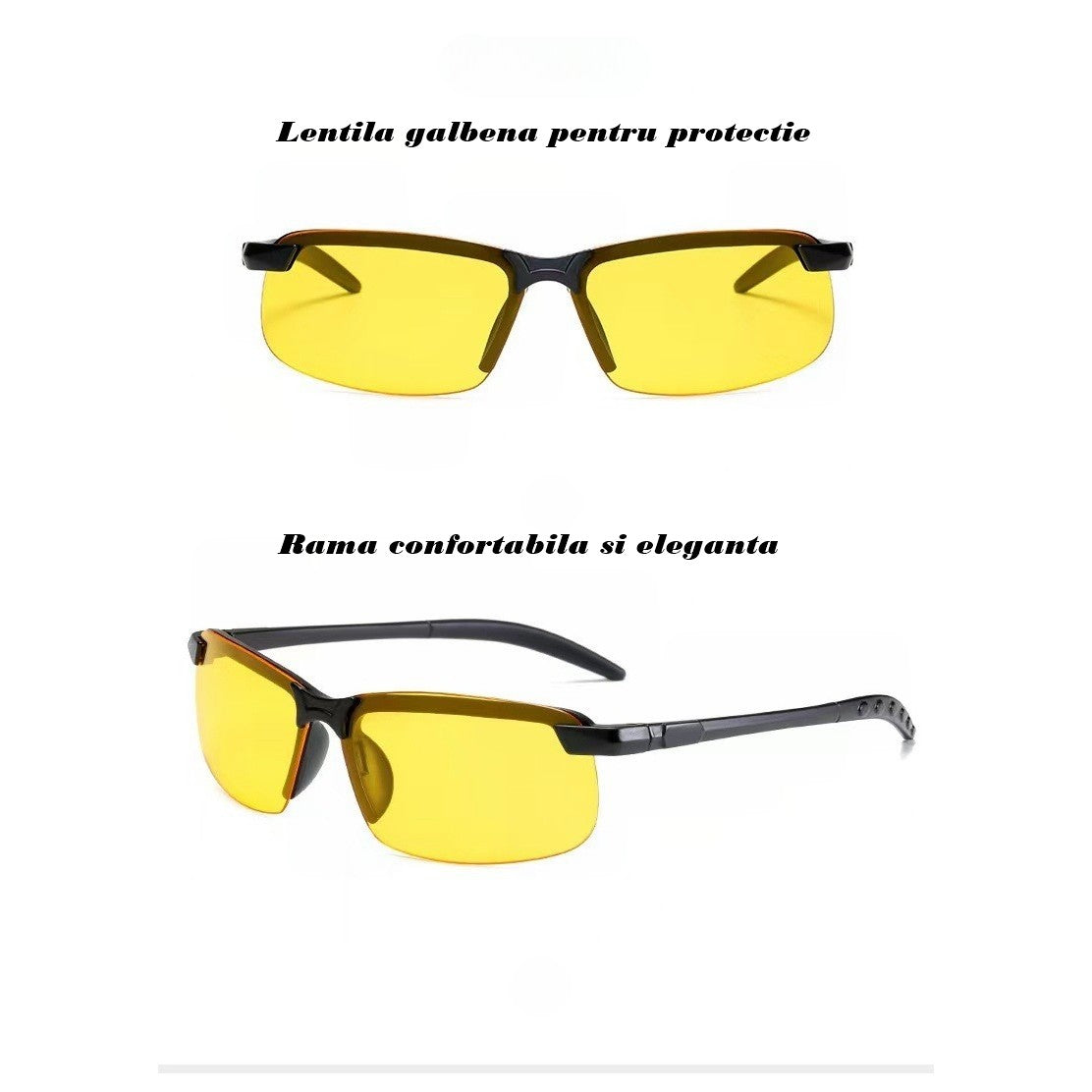 Ochelari pentru Viziune pe Timp de Noapte, Flippy, Polarizati, pentru Condus, Ciclism, cu Lentila Galbena, pentru Protectie, Rama Neagra, Pc, 14 x 3.7 cm, 15.2 g-4
