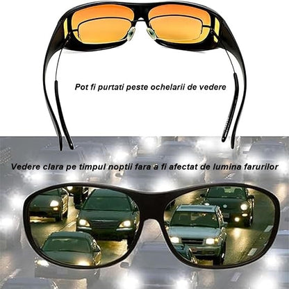 Ochelari pentru Viziune pe Timp de Noapte, Flippy, Polarizati, pentru Condus, Ciclism, cu Posibilitatea Purtarii peste Ochelarii de Vedere, cu Lentila Galbena, pentru Protectie, Rama Neagra, Pc, 15x5 cm-2
