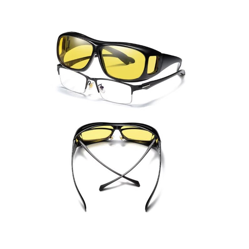 Ochelari pentru Viziune pe Timp de Noapte, Flippy, Polarizati, pentru Condus, Ciclism, cu Posibilitatea Purtarii peste Ochelarii de Vedere, cu Lentila Galbena, pentru Protectie, Rama Neagra, Pc, 15x5 cm-4
