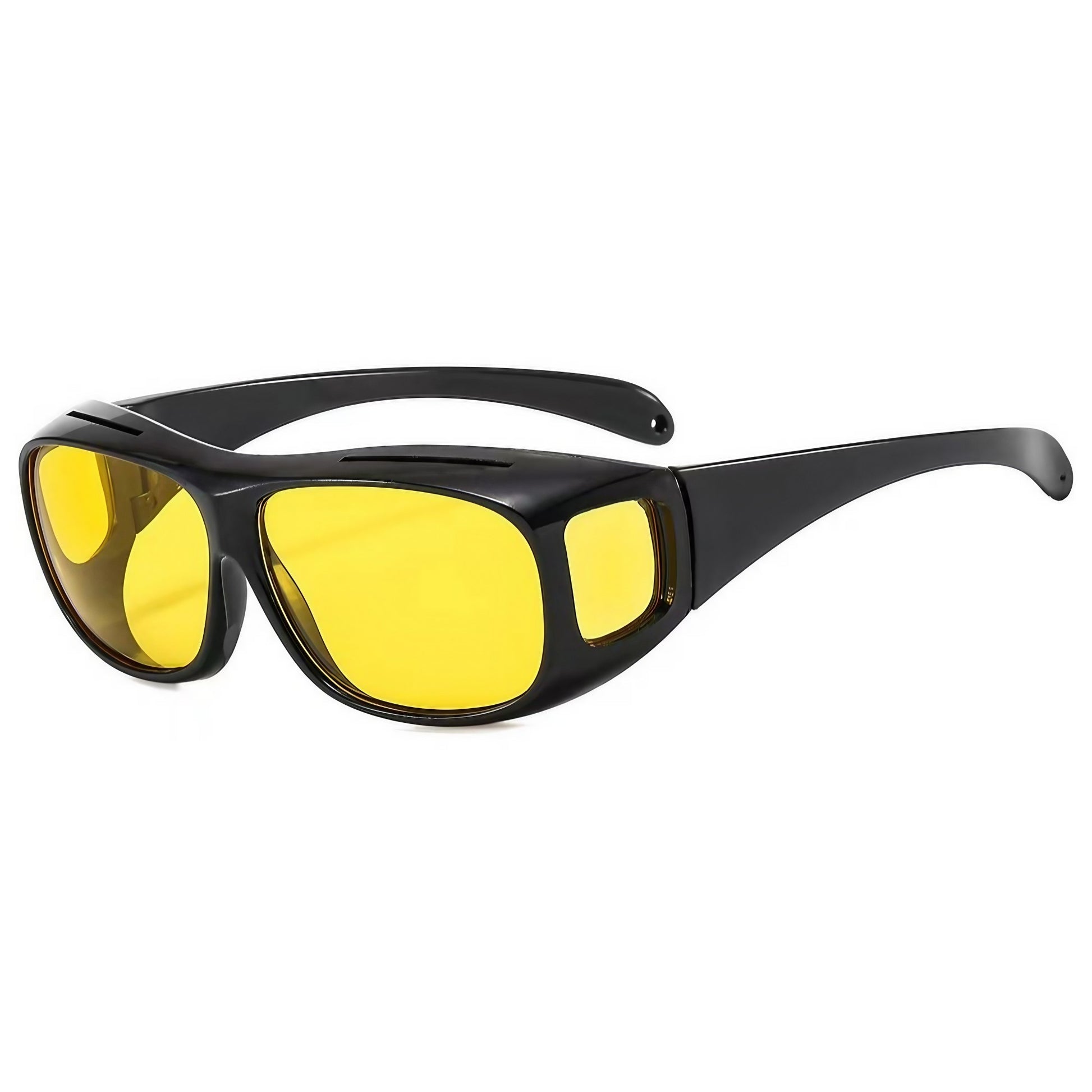 Ochelari pentru Viziune pe Timp de Noapte, Flippy, Polarizati, pentru Condus, Ciclism, cu Posibilitatea Purtarii peste Ochelarii de Vedere, cu Lentila Galbena, pentru Protectie, Rama Neagra, Pc, 15x5 cm-0