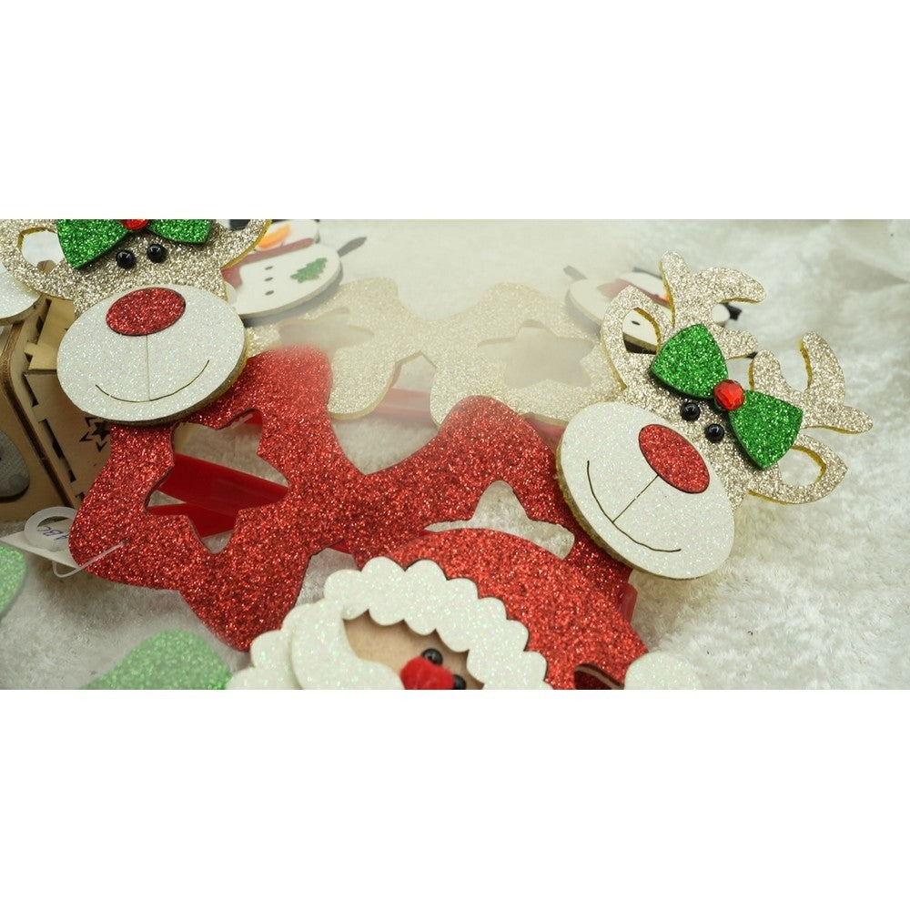 Ochelari petrecere de Craciun, forma  Stea cu Ren , Rosu, din Plastic si Poliester, Flippy-6