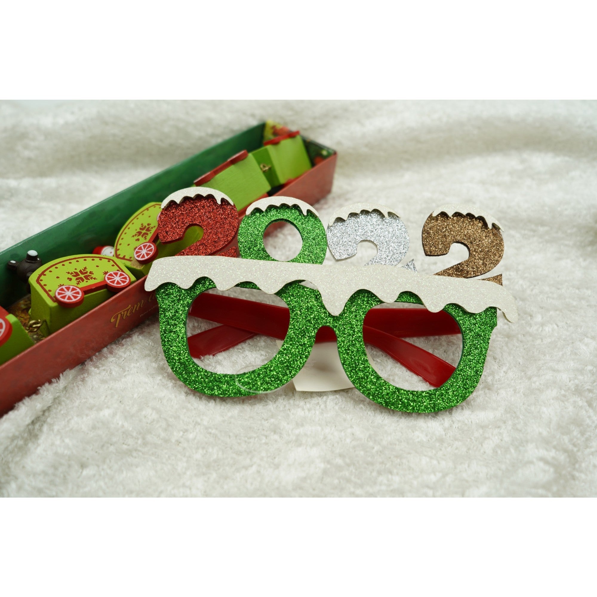 Ochelari petrecere de Revelion, 2022, Verde, din Plastic si Poliester, Flippy-1