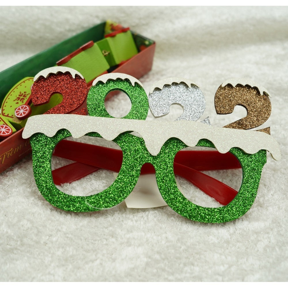 Ochelari petrecere de Revelion, 2022, Verde, din Plastic si Poliester, Flippy-4