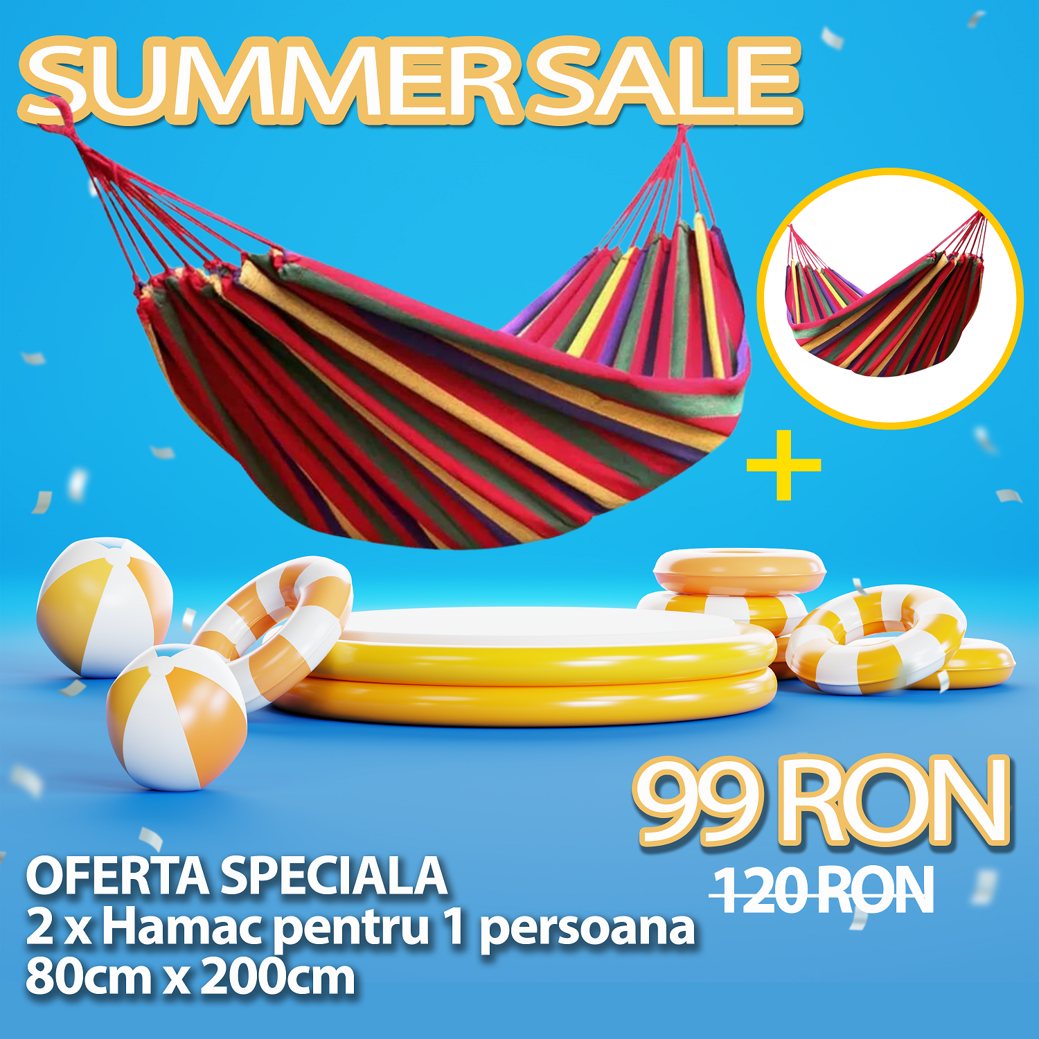 OFERTA SPECIALA 2 x Hamac pentru 1 persoana 80cm x 200cm