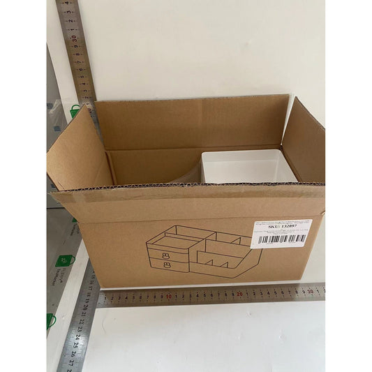 Cutie de Depozitare pentru Birou, Flippy, Pentru Makeup, Papetarie, Organizator Cosmetice, 2 Sertare si Compartimente Multiple, Model Iepuras, Plastic, 27.5x15.5x12 cm, Alb-1