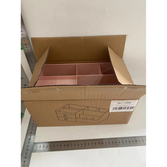 Cutie de Depozitare pentru Birou, Flippy, Pentru Makeup, Papetarie, Organizator Cosmetice, 2 Sertare si Compartimente Multiple, Model Iepuras, Plastic, 27.5x15.5x12 cm, Roz-1