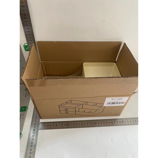 Cutie de Depozitare pentru Birou, Flippy, Pentru Makeup, Papetarie, Organizator Cosmetice, 2 Sertare si Compartimente Multiple, Model Iepuras, Plastic, 27.5x15.5x12 cm, Crem-1