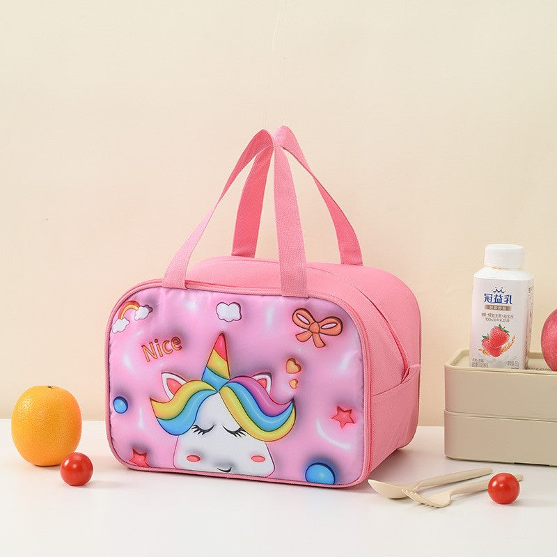 Geantă Frigorifică, Flippy, cu Desene Animat 3D, Portabilă pentru Copii, de Prânz, din Pânză Oxford, 17.5x18x20 cm, Model Unicorn, Roz-0