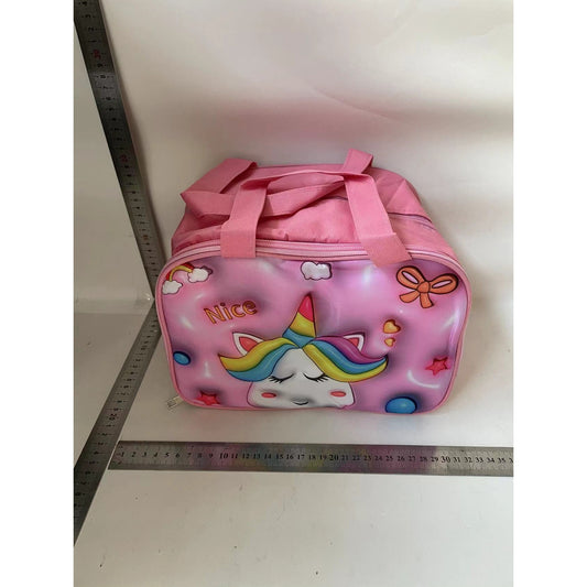 Geantă Frigorifică, Flippy, cu Desene Animat 3D, Portabilă pentru Copii, de Prânz, din Pânză Oxford, 17.5x18x20 cm, Model Unicorn, Roz-1